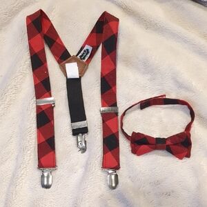 Mud Pie Red and Black Plaid Suspenders